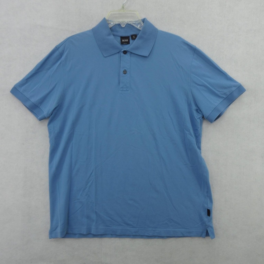 BOSS Hugo Boss Polo Shirt‎ Mens XL Blue Slim Fit Cotton Short Sleeve Casual